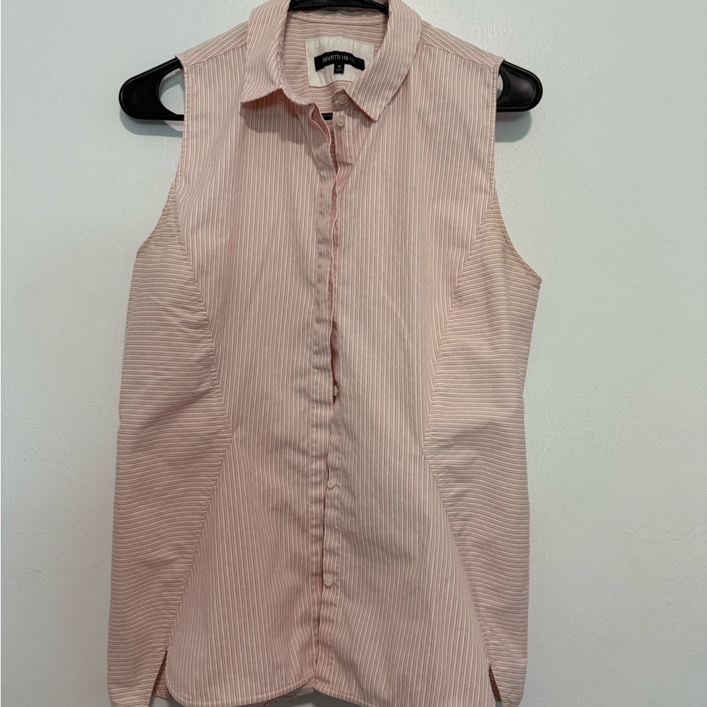 Lafayette 148 New York Womens Button Up collared  Blouse Pink Striped Size 12 - Picture 1 of 4